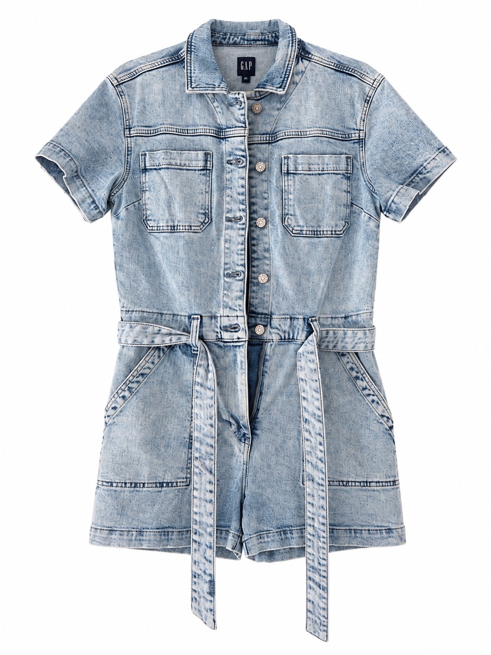 GAP Light Wash Short-Sleeve Denim Romper Jacket - Light Blue